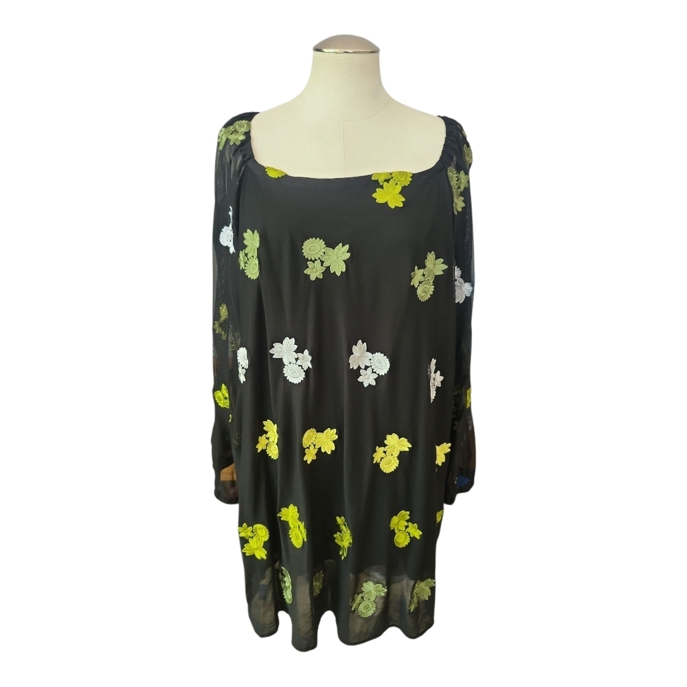Skyes The Limit Black Floral Sheer Tunic Dress 2X Boho Layered Lined - Picture 2 of 10